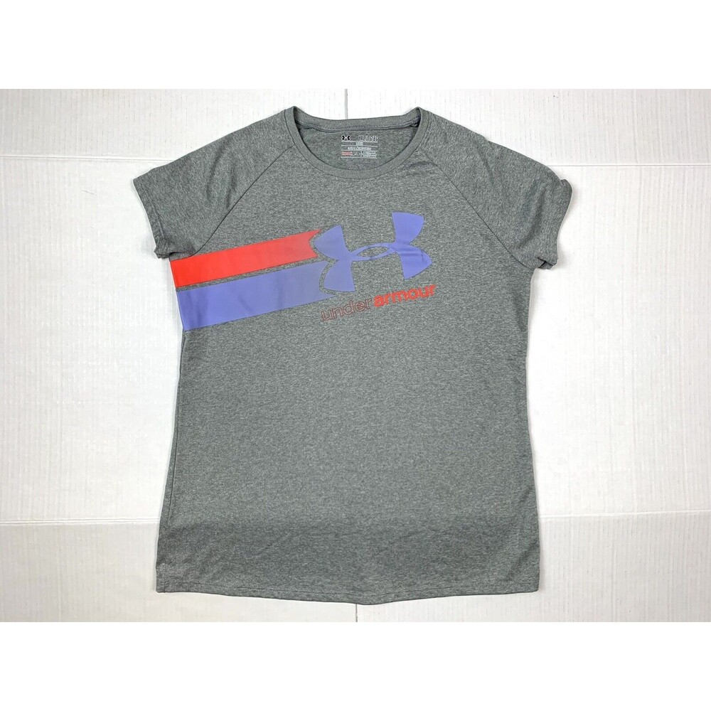UNDER ARMOUR Boys Size YXL Heat Gear Youth Gray Loose Fit Shirt Short Sleeve